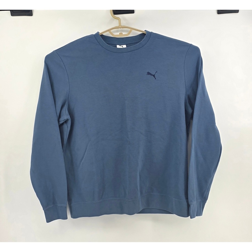 Puma Mens XL Blue Ribbed Crewneck Sweatshirt Long Sleeve Pullover Athleisure Top
